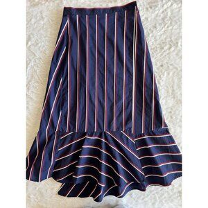 NWT French Connection Striped Ruffled Wrap Midi Skirt Nautical Print - Size 2